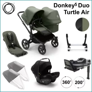 Komplett Barnvagnspaket - Bugaboo Donkey5 Duo inkl. Turtle Air BLACK / FOREST GREEN