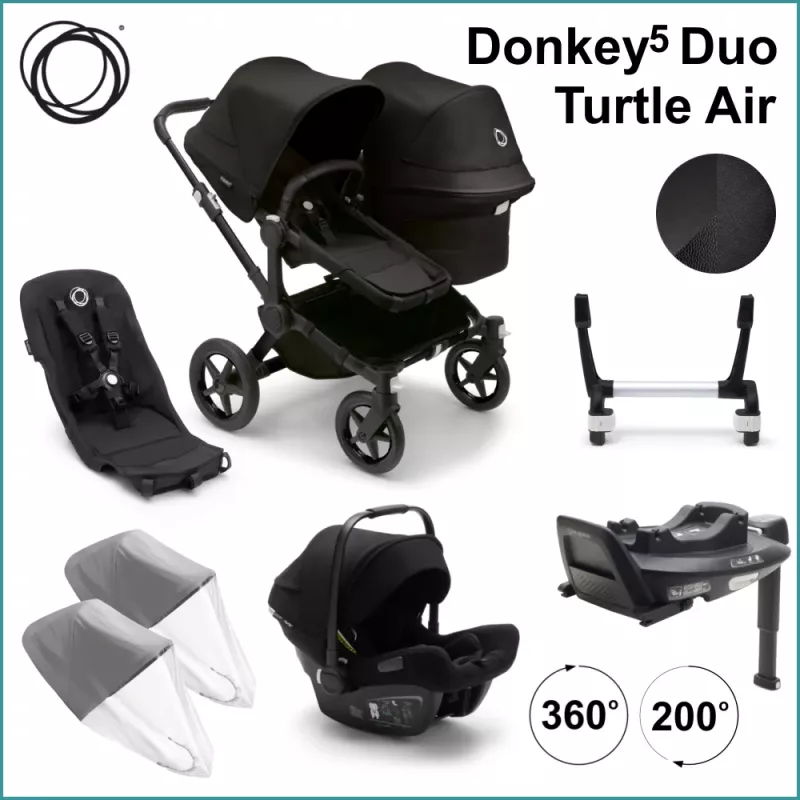 Komplett Barnvagnspaket - Bugaboo Donkey5 Duo inkl. Turtle Air BLACK / MIDNIGHT BLACK
