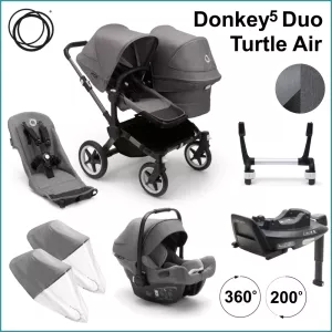 Komplett Barnvagnspaket - Bugaboo Donkey5 Duo inkl. Turtle Air GRAPHITE / GREY MELANGE