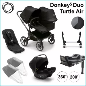 Komplett Barnvagnspaket - Bugaboo Donkey5 Duo inkl. Turtle Air GRAPHITE / MIDNIGHT BLACK