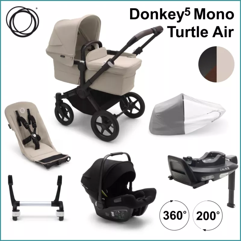 Komplett Barnvagnspaket - Bugaboo Donkey5 Mono inkl. Turtle Air BLACK / DESERT TAUPE