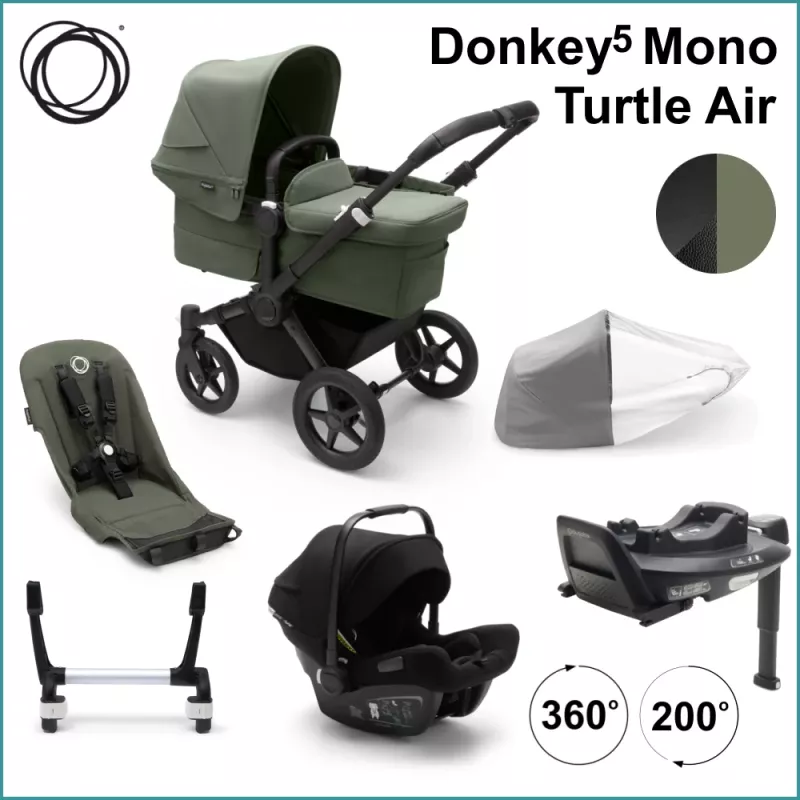 Komplett Barnvagnspaket - Bugaboo Donkey5 Mono inkl. Turtle Air BLACK / FOREST GREEN