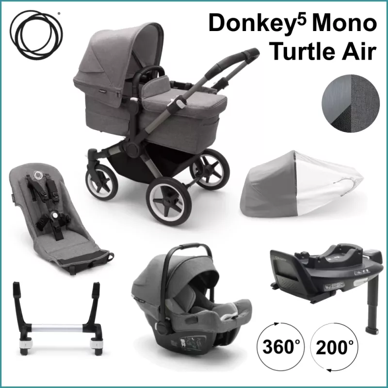 Komplett Barnvagnspaket - Bugaboo Donkey5 Mono inkl. Turtle Air GRAPHITE / GREY MELANGE