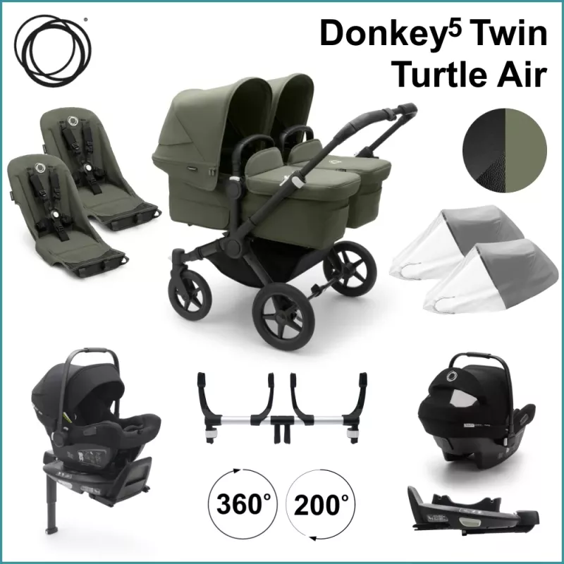 Komplett Barnvagnspaket - Bugaboo Donkey5 Twin inkl. Turtle Air BLACK / FOREST GREEN