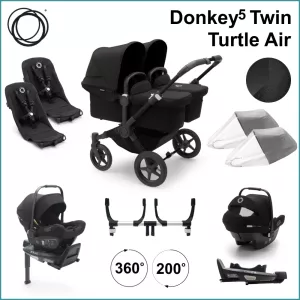 Komplett Barnvagnspaket - Bugaboo Donkey5 Twin inkl. Turtle Air BLACK / MIDNIGHT BLACK