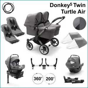 Komplett Barnvagnspaket - Bugaboo Donkey5 Twin inkl. Turtle Air GRAPHITE / GREY MELANGE