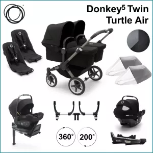 Komplett Barnvagnspaket - Bugaboo Donkey5 Twin inkl. Turtle Air GRAPHITE / MIDNIGHT BLACK