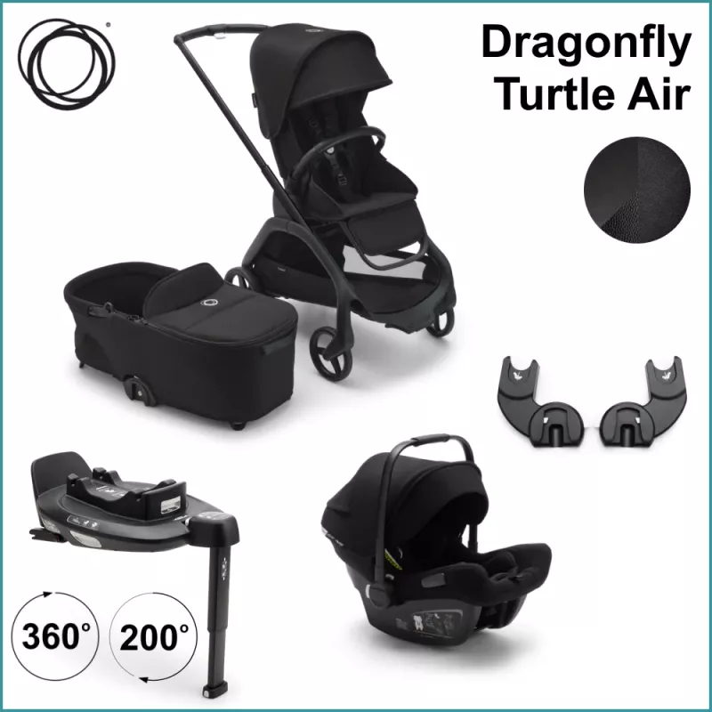 Komplett Barnvagnspaket - Bugaboo Dragonfly inkl. Turtle Air BLACK / MIDNIGHT BLACK