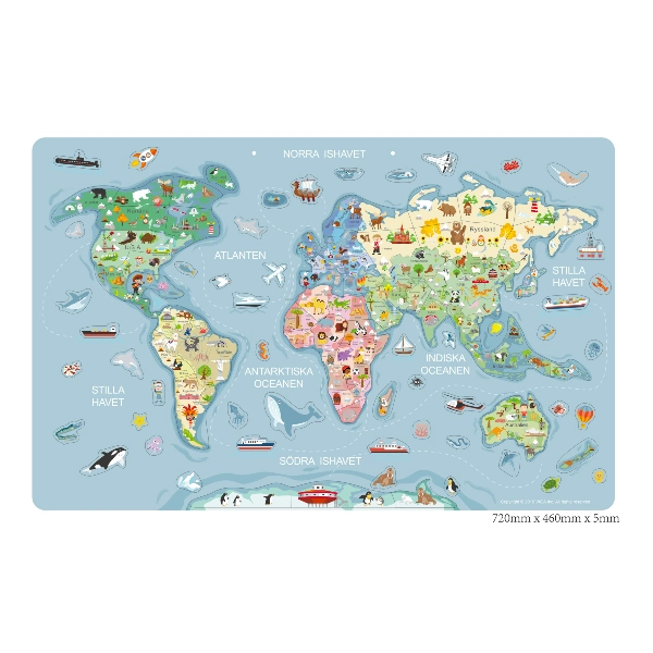 Leklyckan Viga Toys World Map Wall Canvas Puzzle and Whiteboard
