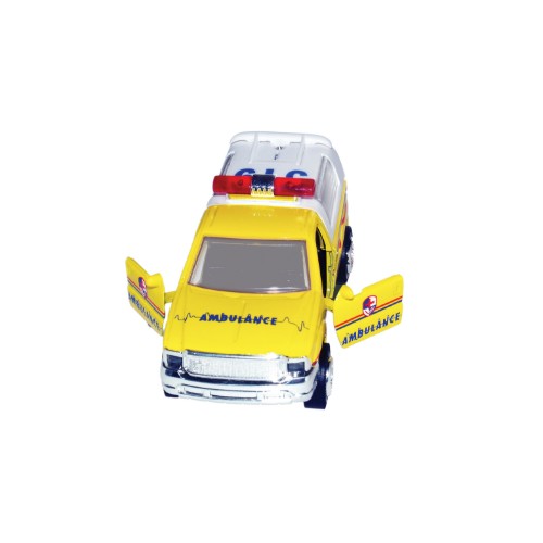 Magni Plåtbil Uttryckningsfordon Ambulans Gul Med Ljud, Ljus & Pullback 