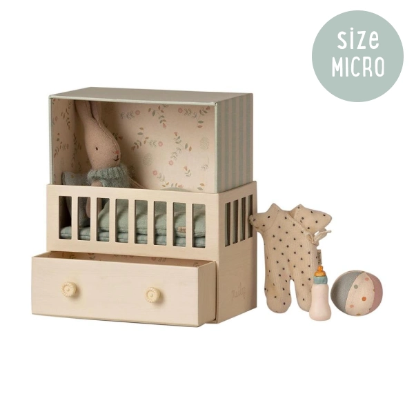 Maileg Micro Rabbit with Baby Room Blue