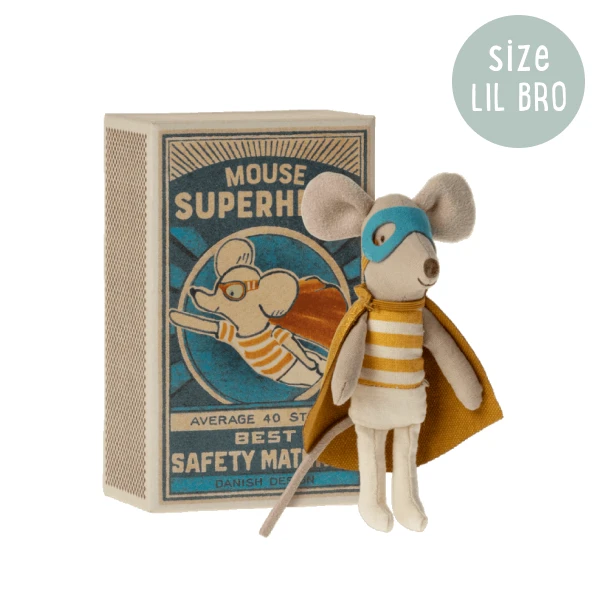 Maileg Mouse Little Brother in Matchbox Super Hero