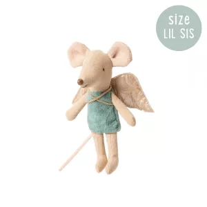 Maileg Mouse Little Sister Fairy with Wings Petrol - Ljusblå