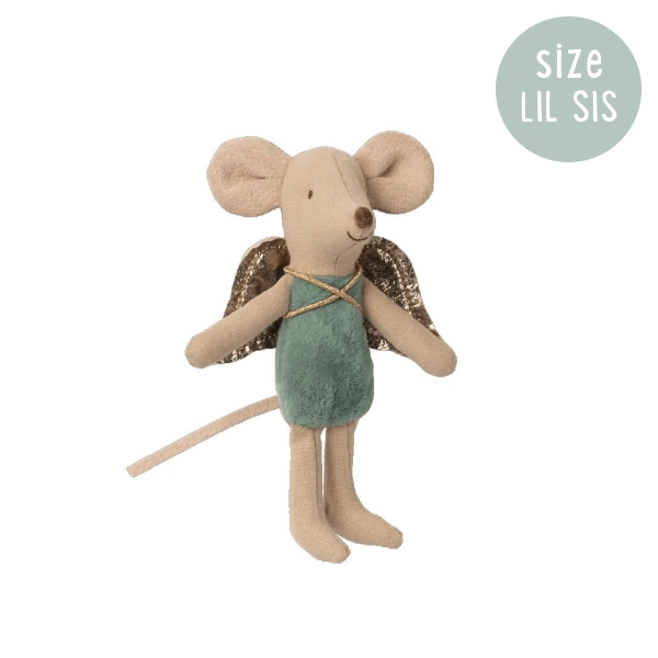 Maileg Mouse Little Sister Fairy with Wings Petrol - Blå