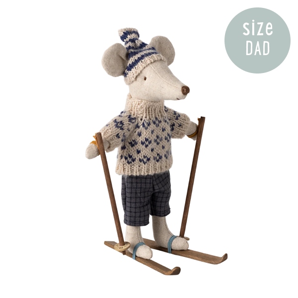 Maileg Winter Mouse with Ski Set - Dad Blue