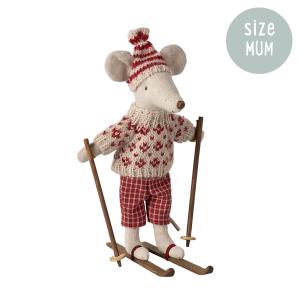 Maileg Winter Mouse with Ski Set - Mum Red