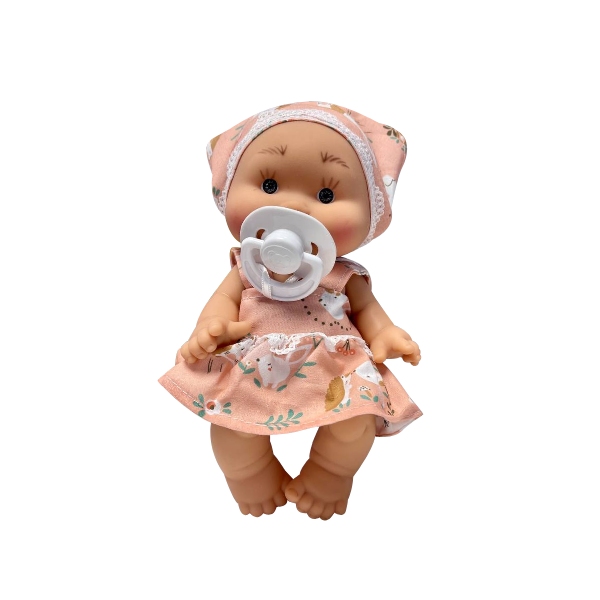 Marina & Pau Nenotin Doll Small With Pacifier - Pink Dress Hedgehog Bunny