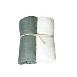 Mini Dreams Muslin Blanket  2-Pack 115x115 cm White / Dusty Green