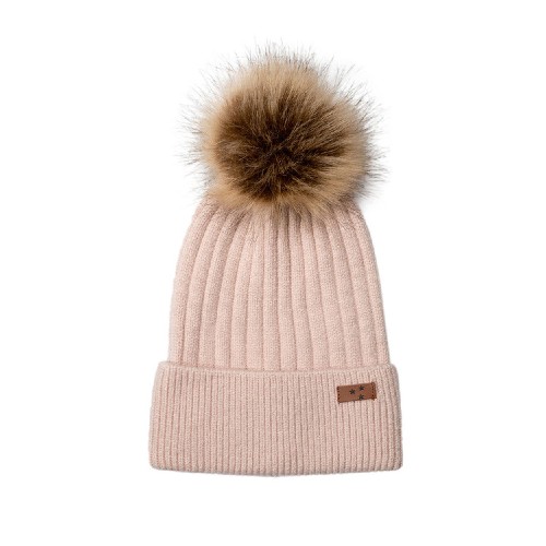 Mini Dreams Hat Fluffy Pink with Beige Pom-pom