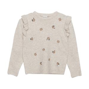 Minymo Knitted Pullover Beige Melange with Flowers