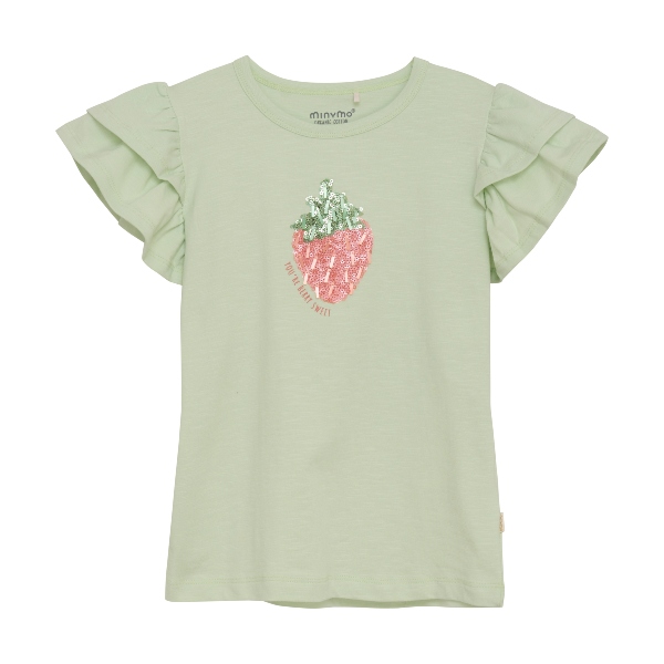 Minymo T-Shirt Kortärmad Ljusgrön Jordgubbe Volang