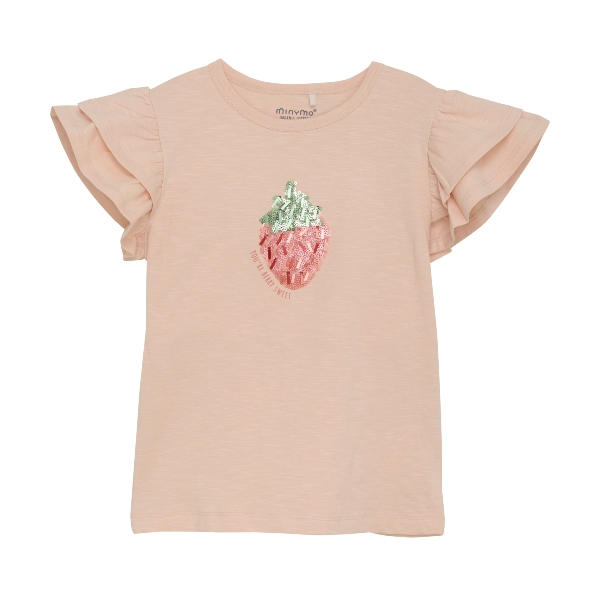 Minymo T-shirt Short Sleeved Light Pink Strawberry Ruffles