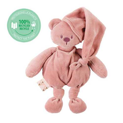 Nattou Lapidou Stuffed Bear With Hood Old Pink rPET 36 cm