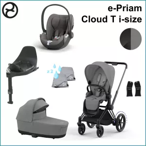 Startpaket - Cybex ePriam MATT BLACK / MIRAGE GREY inkl. Cloud T i-Size COMFORT