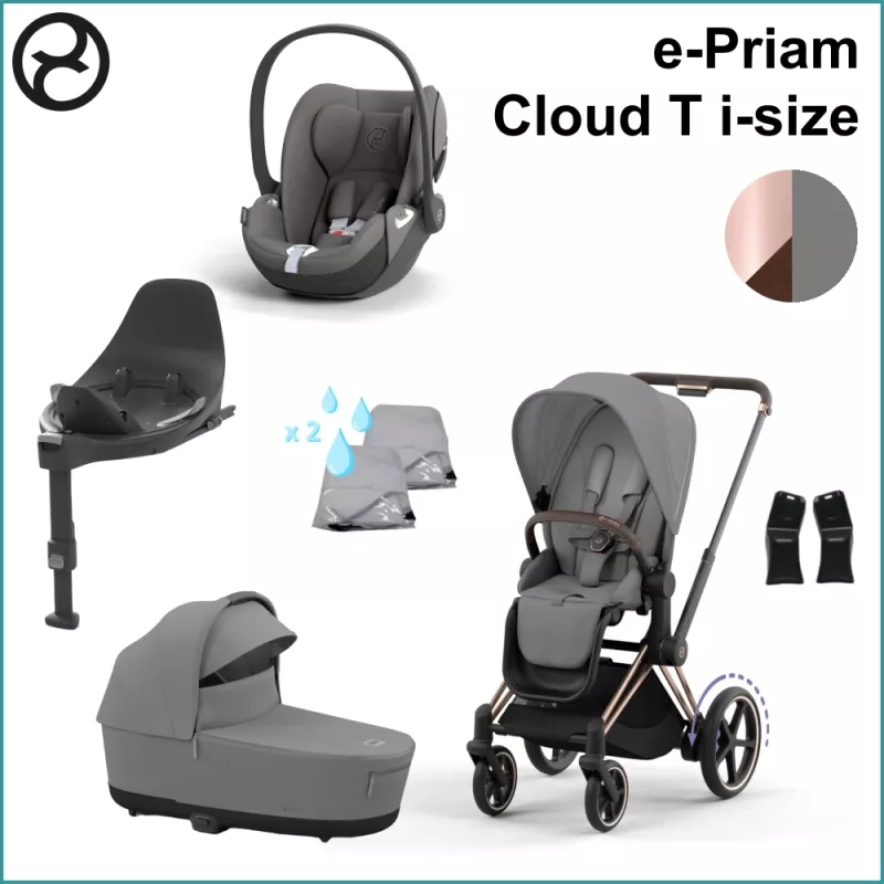 Starter Pack - Cybex ePriam ROSEGOLD / MIRAGE GREY incl. Cloud T i-Size COMFORT