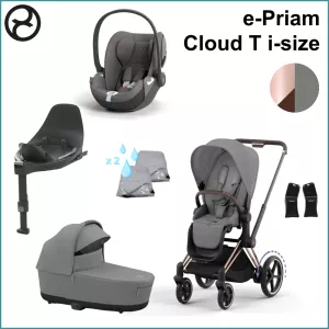 Startpaket - Cybex ePriam ROSEGOLD / MIRAGE GREY inkl. Cloud T i-Size COMFORT