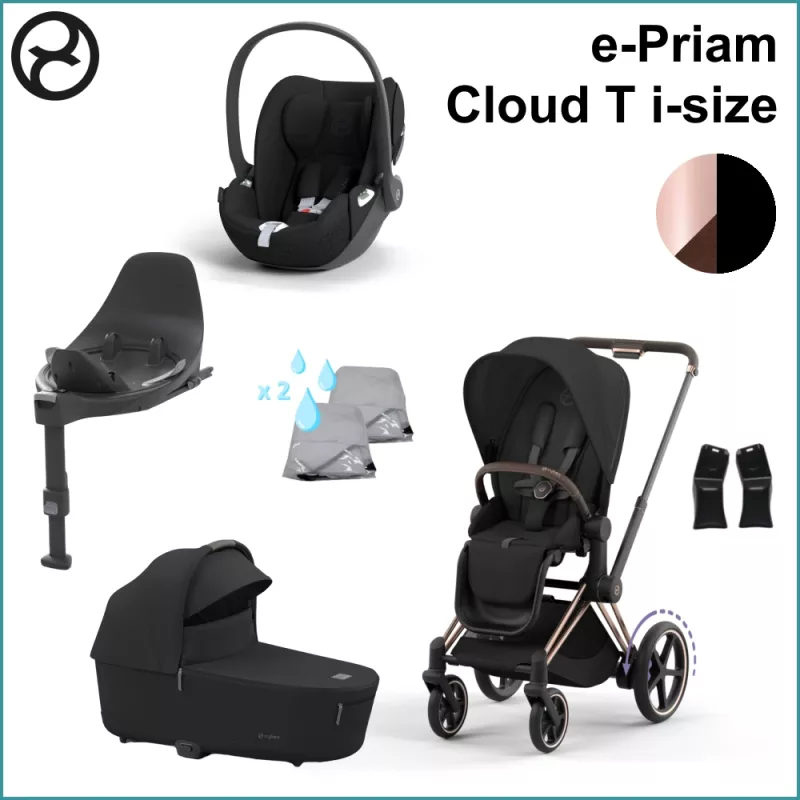 Startpaket - Cybex ePriam ROSEGOLD / SEPIA BLACK inkl. Cloud T i-Size COMFORT