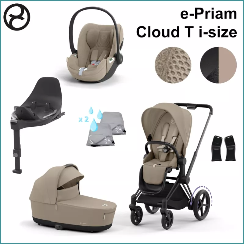 Startpaket - Cybex ePriam MATT BLACK/ COZY BEIGE inkl. Cloud T i-Size PLUS