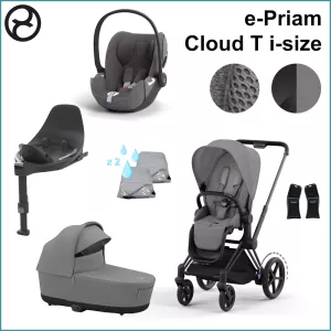 Startpaket - Cybex ePriam MATT BLACK / MIRAGE GREY inkl. Cloud T i-Size PLUS