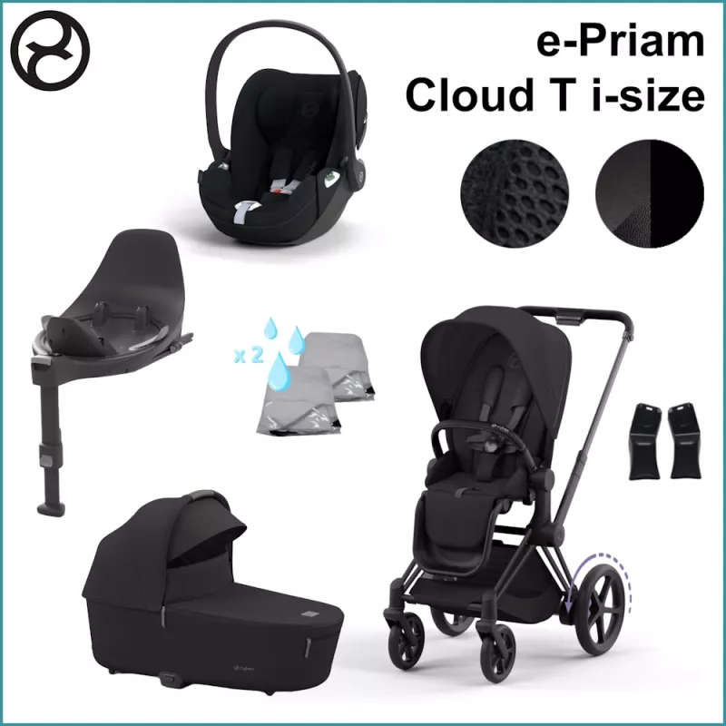 Startpaket - Cybex ePriam MATT BLACK / SEPIA BLACK inkl. Cloud T i-Size PLUS