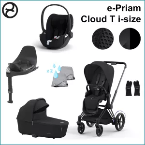 Starter Pack - Cybex ePriam MATT BLACK / SEPIA BLACK incl. Cloud T i-Size PLUS