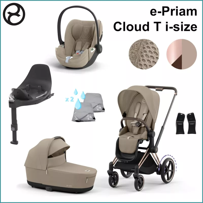 Starter Pack - Cybex ePriam ROSEGOLD / COZY BEIGE incl. Cloud T i-Size PLUS