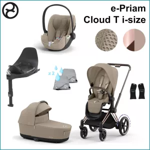 Startpaket - Cybex ePriam ROSEGOLD / COZY BEIGE inkl. Cloud T i-Size PLUS