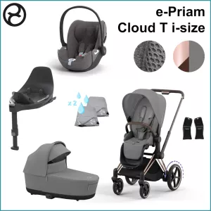 Startpaket - Cybex ePriam ROSEGOLD / MIRAGE GREY inkl. Cloud T i-Size PLUS