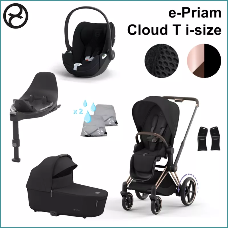 Starter Pack - Cybex ePriam ROSEGOLD / SEPIA BLACK incl. Cloud T i-Size PLUS