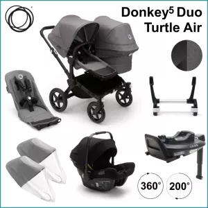 Complete Starter Pack - Bugaboo Donkey5 Duo incl. Turlte Air BLACK / GREY MELANGE