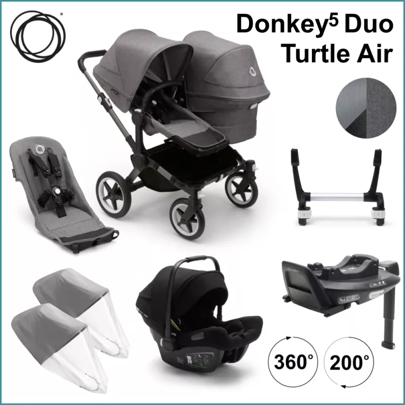 Komplett Startpaket - Bugaboo Donkey5 Duo inkl. Turtle Air GRAPHITE / GREY MELANGE