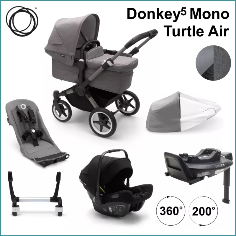 Komplett Startpaket - Bugaboo Donkey5 Mono inkl. Turtle Air GRAPHITE / GREY MELANGE