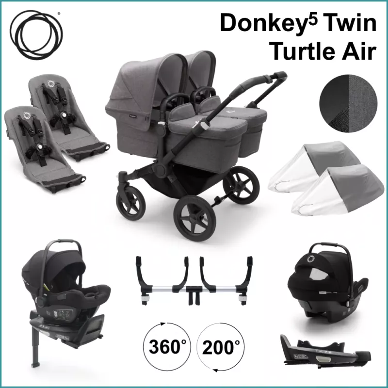 Complete Starter Pack - Bugaboo Donkey5 Twin incl. Turlte Air BLACK / GREY MELANGE