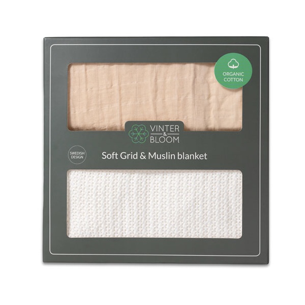 Vinter & Bloom Soft Grid + Muslin Eko 2-Pack Vit/Beige