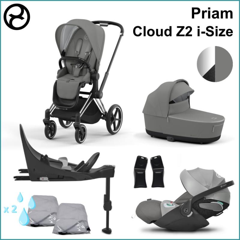 Komplett Barnvagnspaket - Cybex Priam inkl. Cloud Z2 i-Size CHROME BLACK / SOHO GREY (G4)