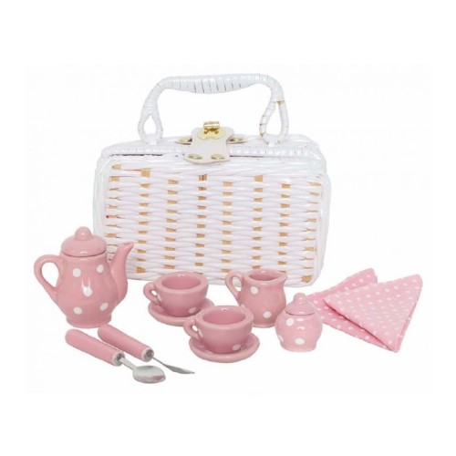 tea set in a basket