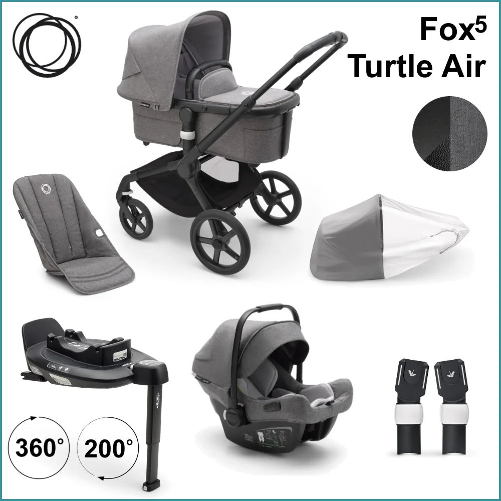Bugaboo, Fox 5 Complete Travel Bundle w/ Turtle Air, Black/Grey – Bygge Bo