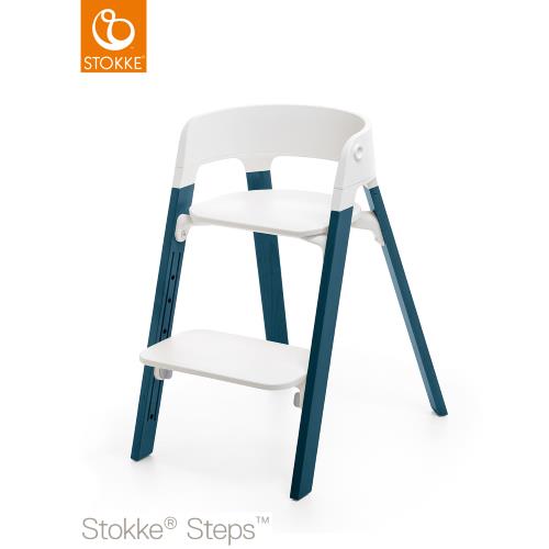 Stokke Steps Chair With White Seat Beech Wood Legs Midnight Blue