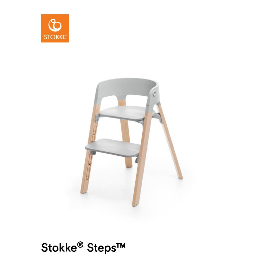 Stokke Steps Chair With Grey Seat Beech Wood Legs Natural