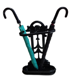 Paraplyställ med paraplyer